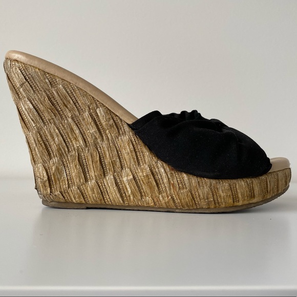 Aldo | Black Knotted Open Toe Wedges - Picture 6 of 11